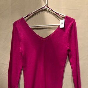 ANN TAYLOR V-Neck Fuchsia Knit Jersey Top w/ Tags #1 ~ Size Small
